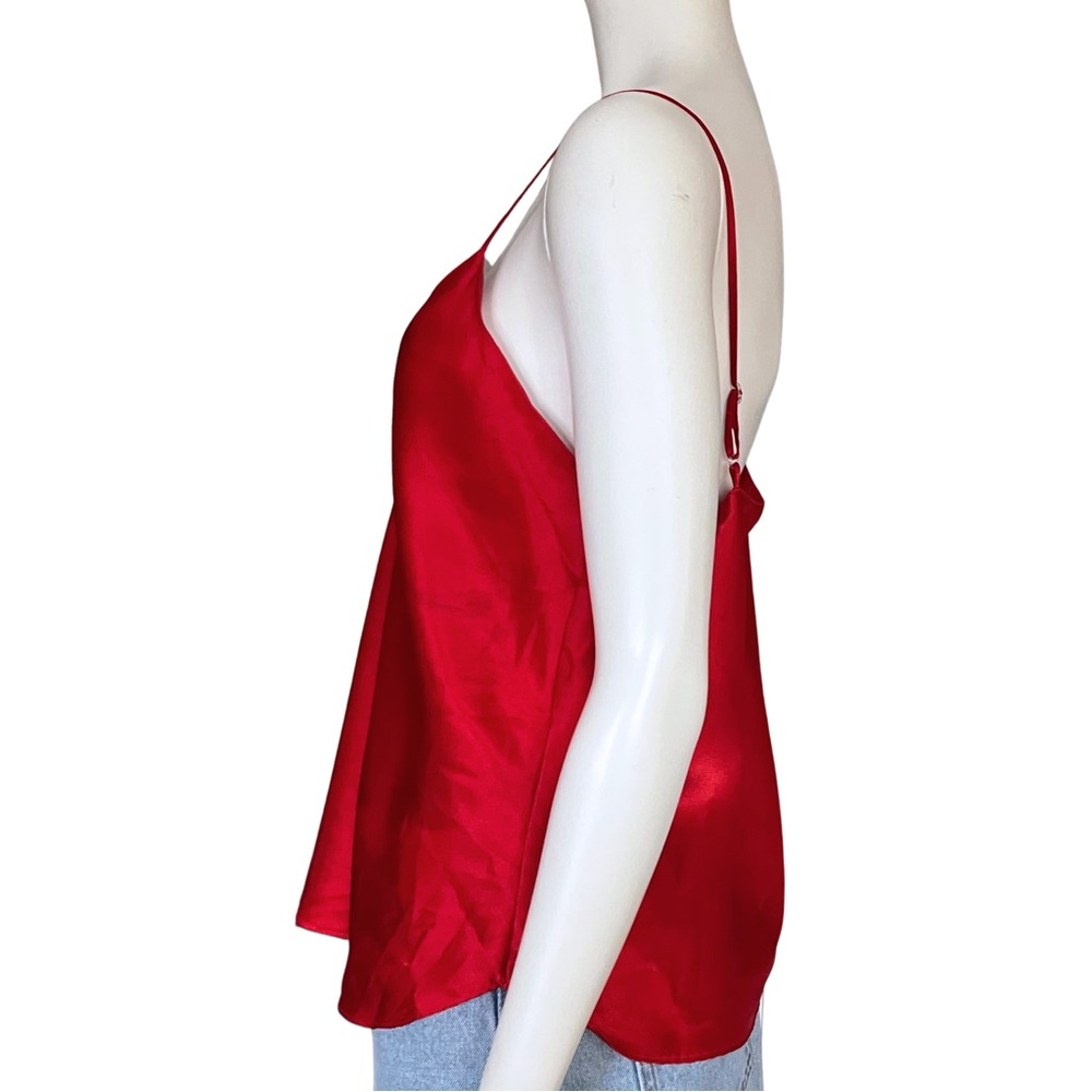 Y2K Red Satin Cami Top Flowers V Neck Lingerie M/L Fairycore Going Out FLAWED - Picture 2 of 8